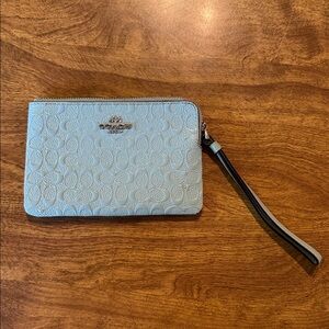Coach Sky Blue Embossed Wristlet